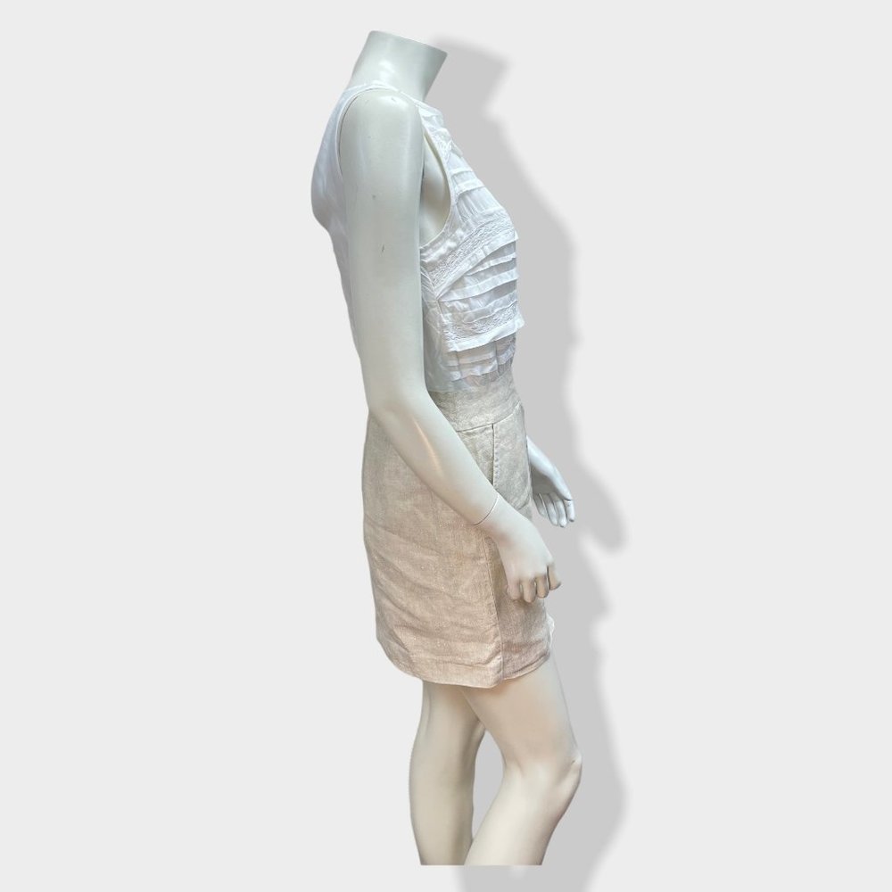 Loft Sleeveless White and Tan Linen Blend Dress - Picture 3 of 5